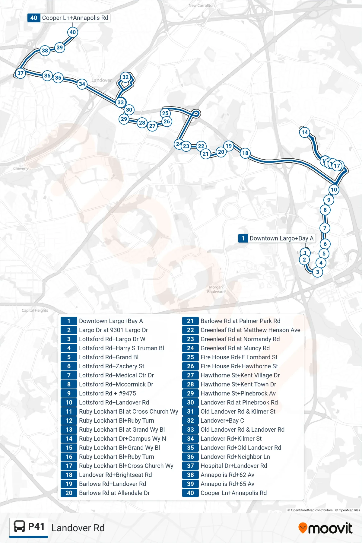 P41 bus Line (West To Capital Plaza) route and stops on a map