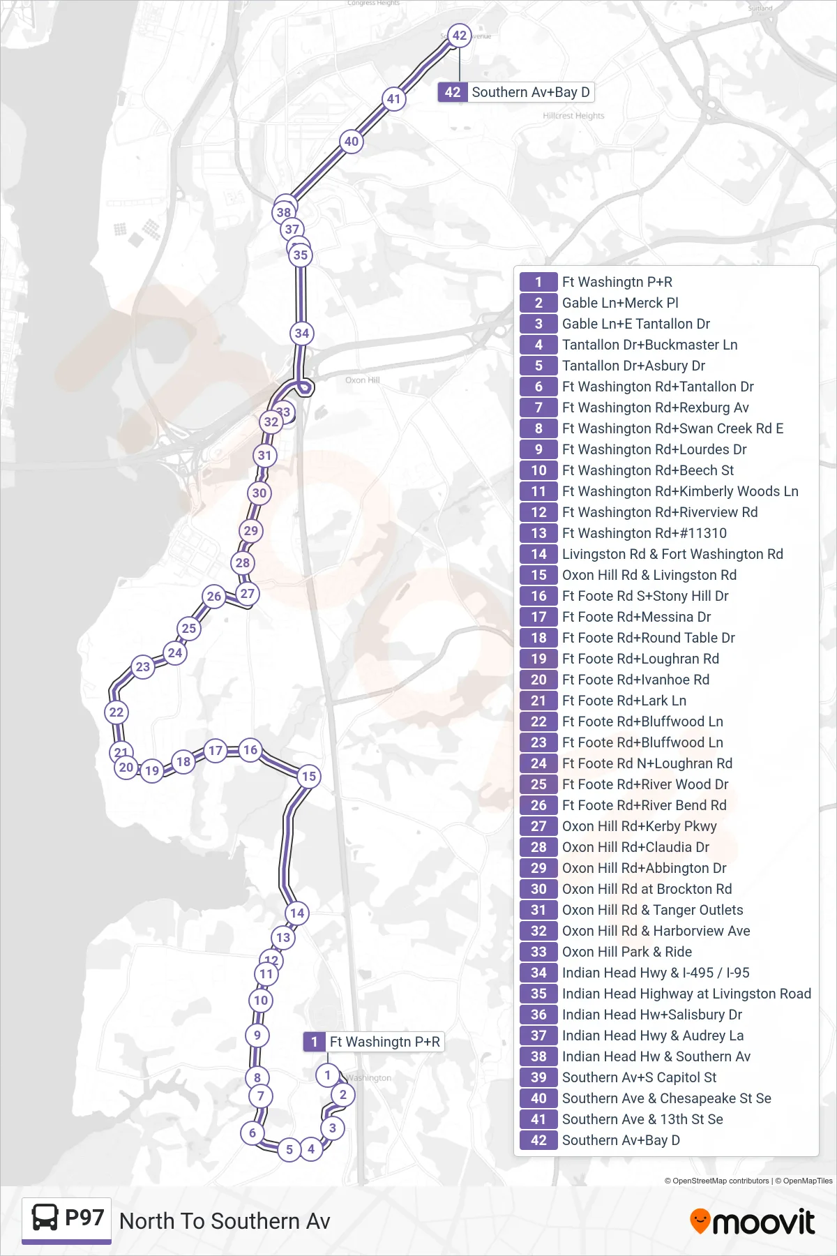 P97 bus Line (North To Southern Av) route and stops on a map