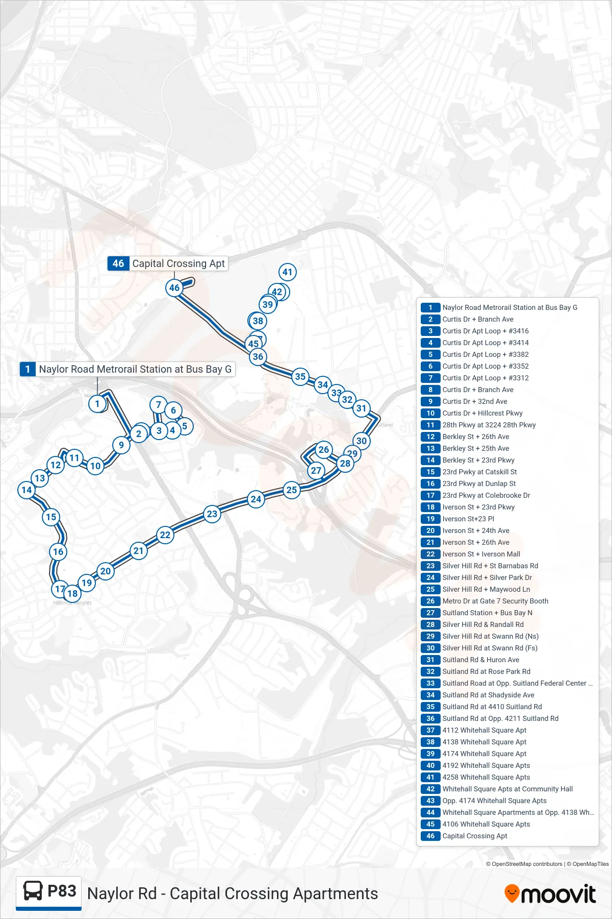 P83 bus Line (Capital Crossing Apartments) route and stops on a map