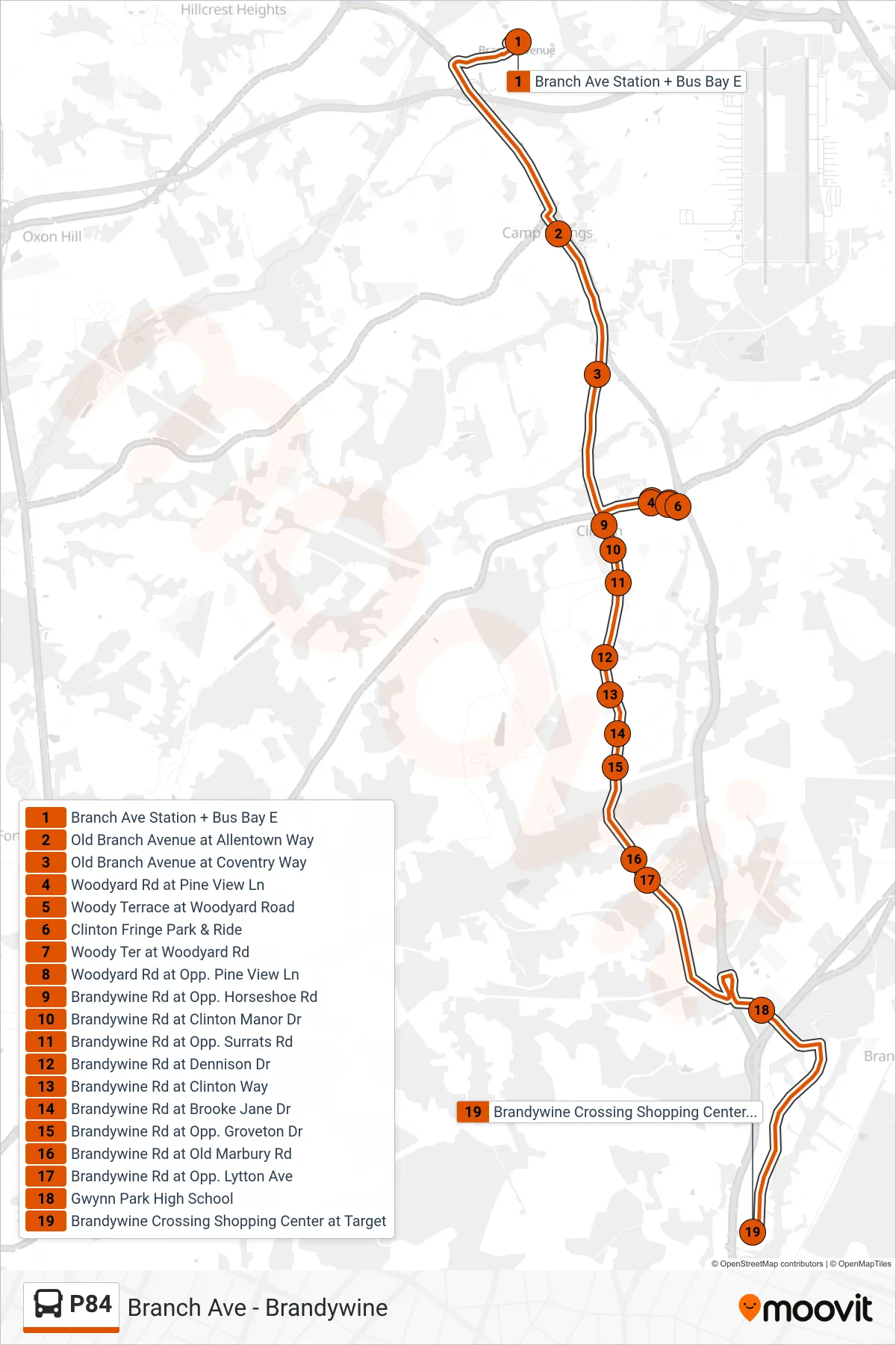 P84 bus Line (Brandywine Crossing Shopping Center) route and stops on a map