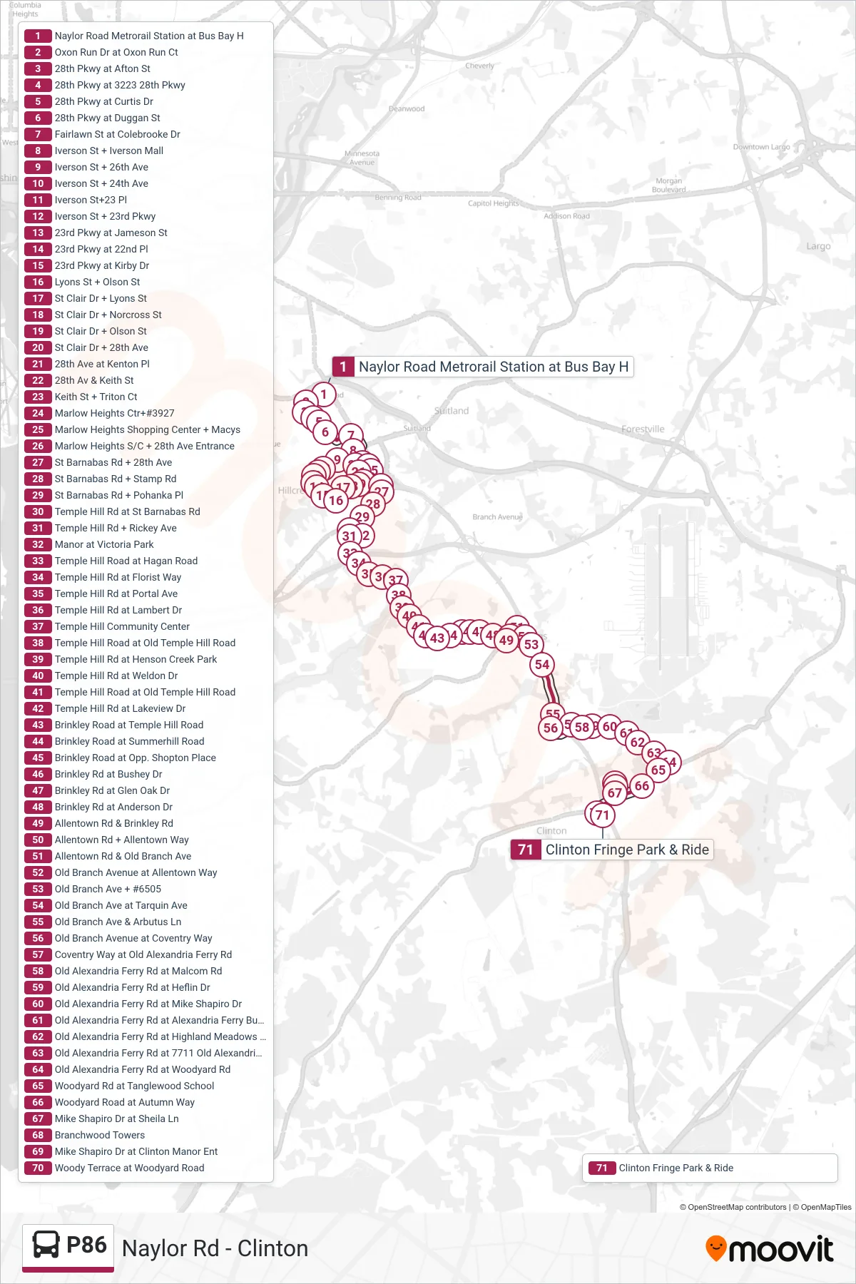 P86 bus Line (Clinton Park & Ride) route and stops on a map