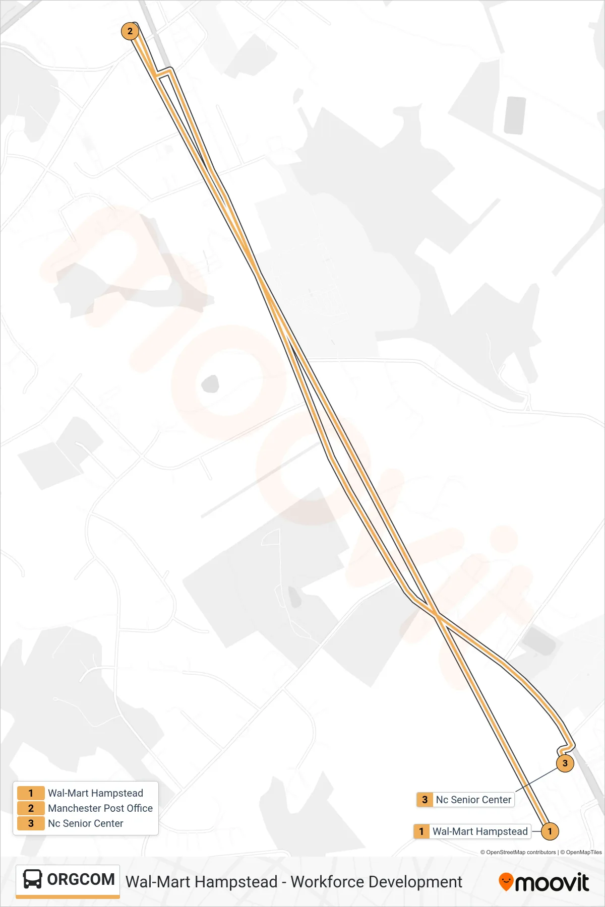 ORGCOM bus Line (Nc Senior Center) route and stops on a map