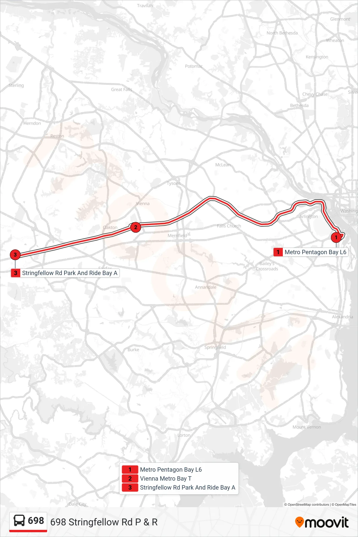 698 bus Line (698 Stringfellow Rd P & R) route and stops on a map