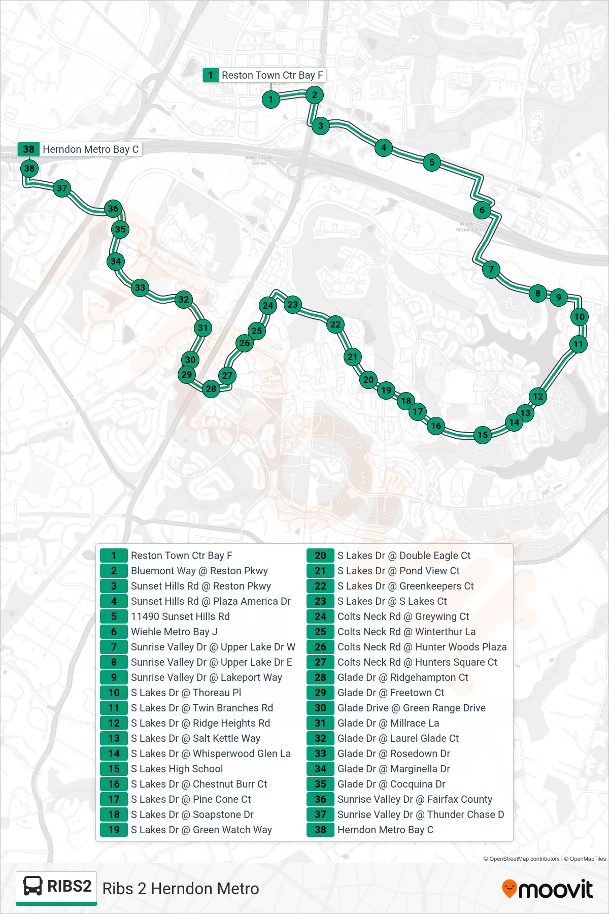 RIBS2 bus Line (Ribs 2 Herndon Metro) route and stops on a map