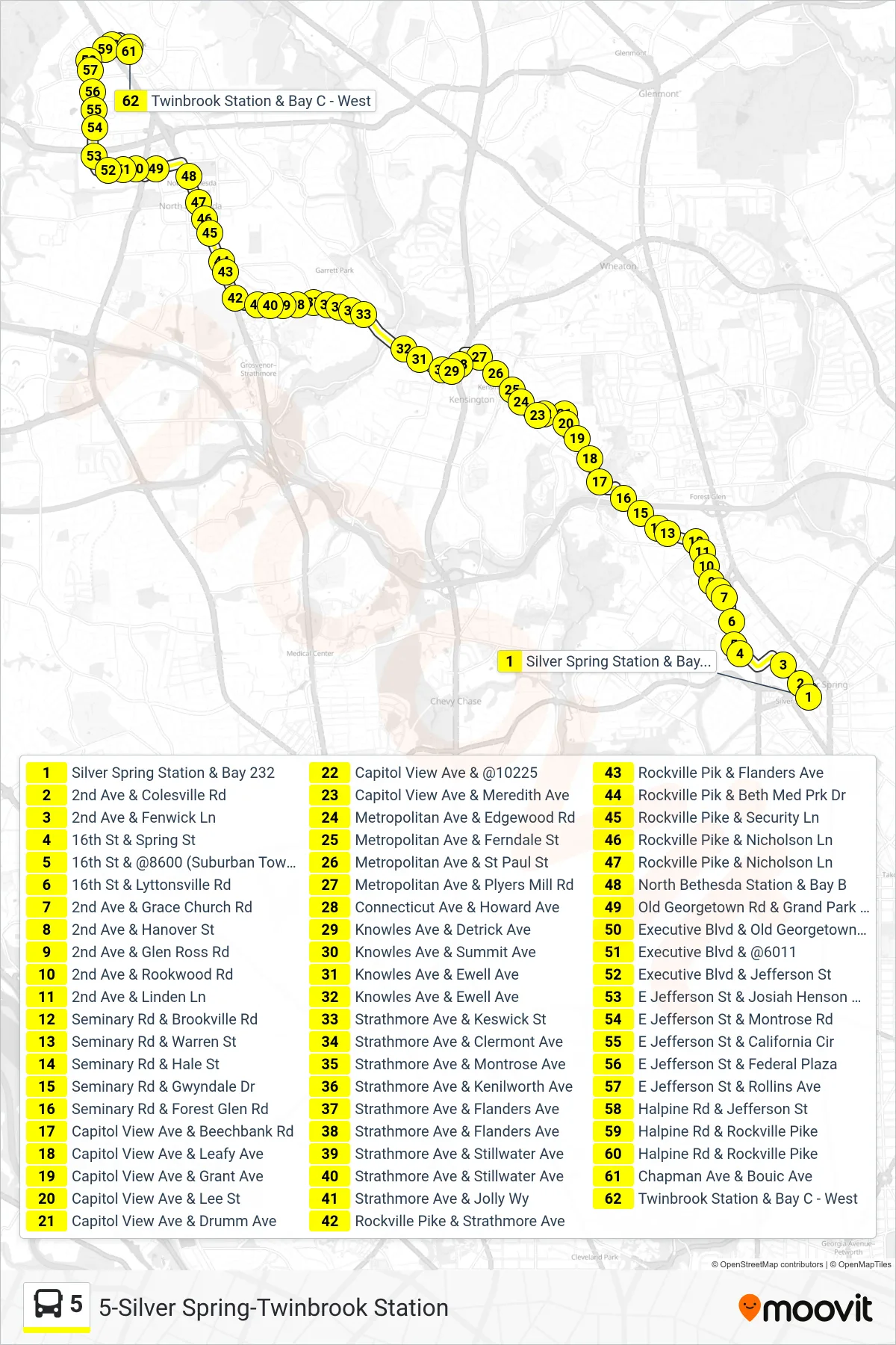 5 bus Line (Twinbrook) route and stops on a map
