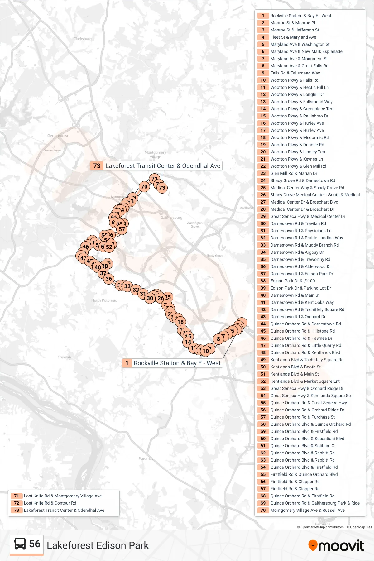 56 bus Line (Lakeforest Edison Park) route and stops on a map