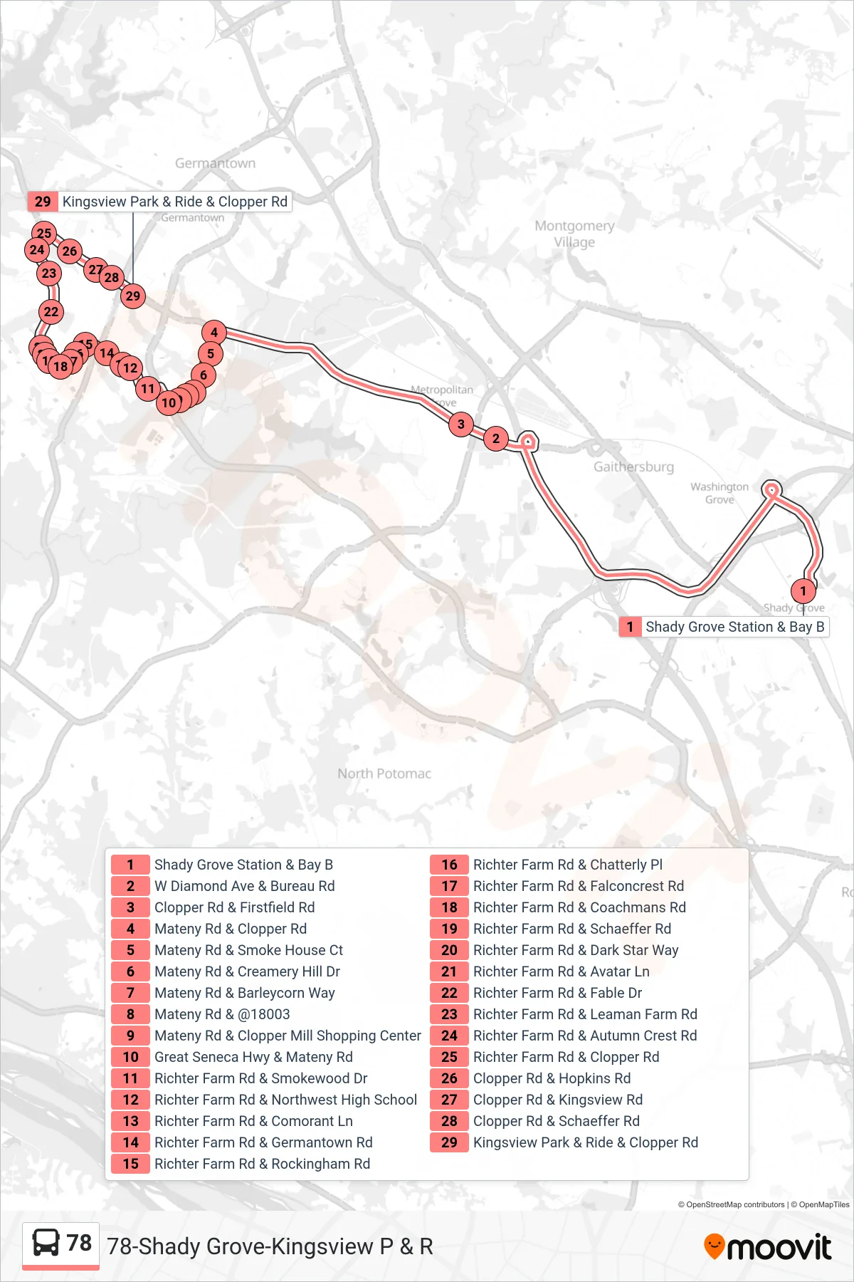 78 bus Line (Kingsview) route and stops on a map