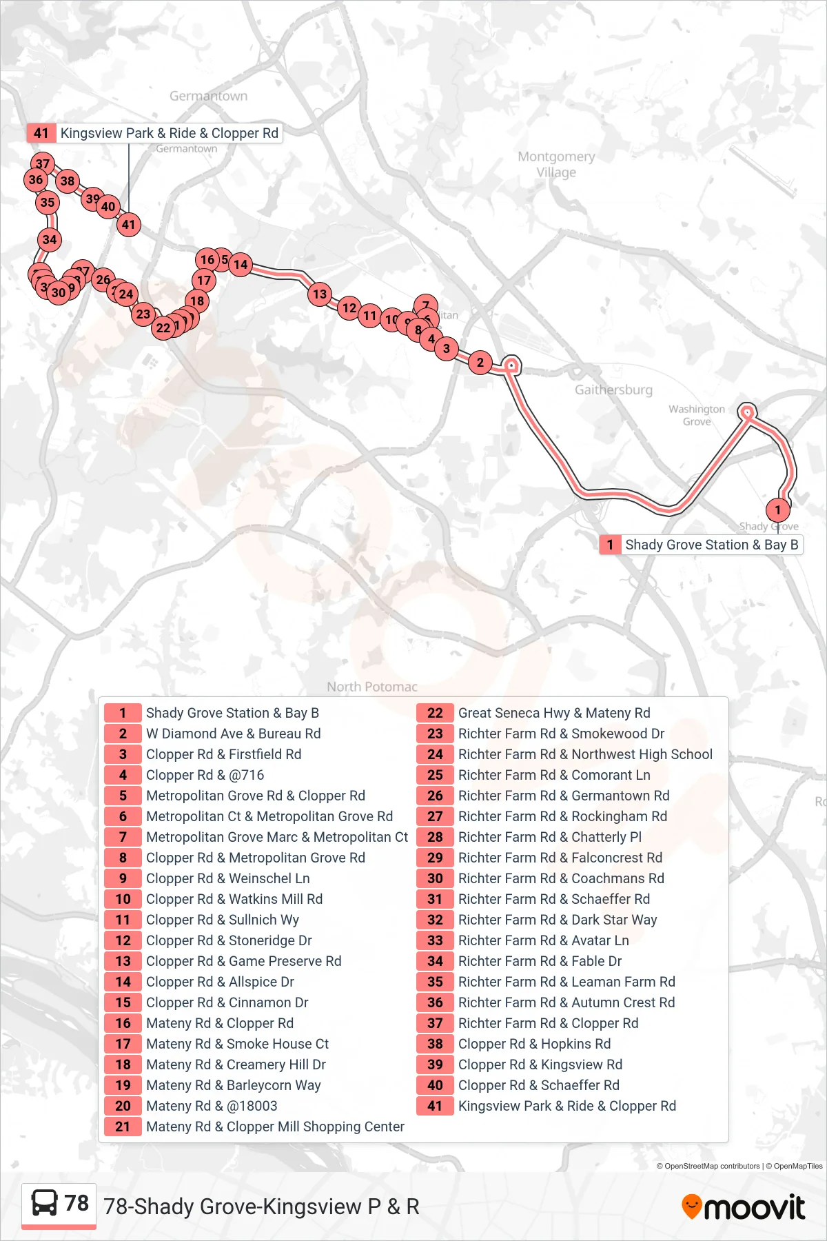 78 bus Line (Kingsview Via Metropolitan Grove) route and stops on a map