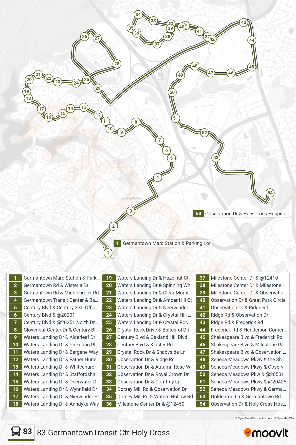83 bus Line (Holy Cross Germ) route and stops on a map