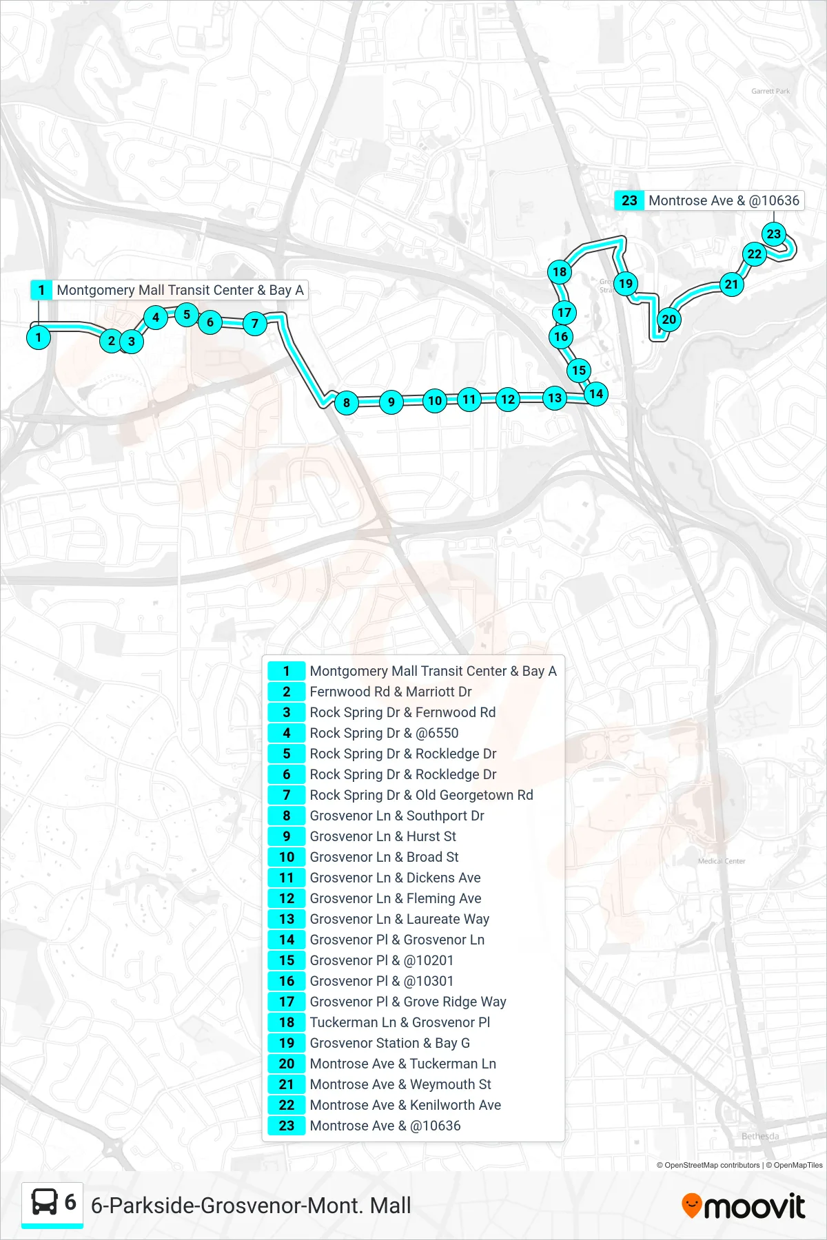 6 bus Line (Parkside Via Grosvenor) route and stops on a map