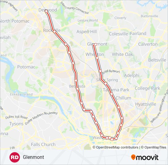 Ruta metrorail red line: horarios, paradas y mapas - Towards Glenmont  (Actualizado)