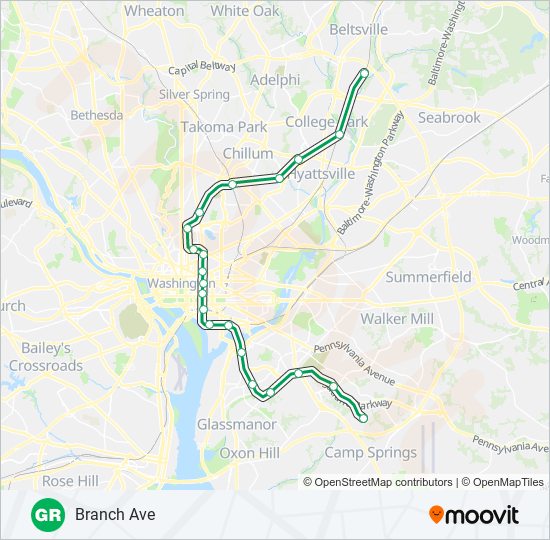 metrorail green line Route: Schedules, STops & Maps - Towards Branch Ave  (Updated)