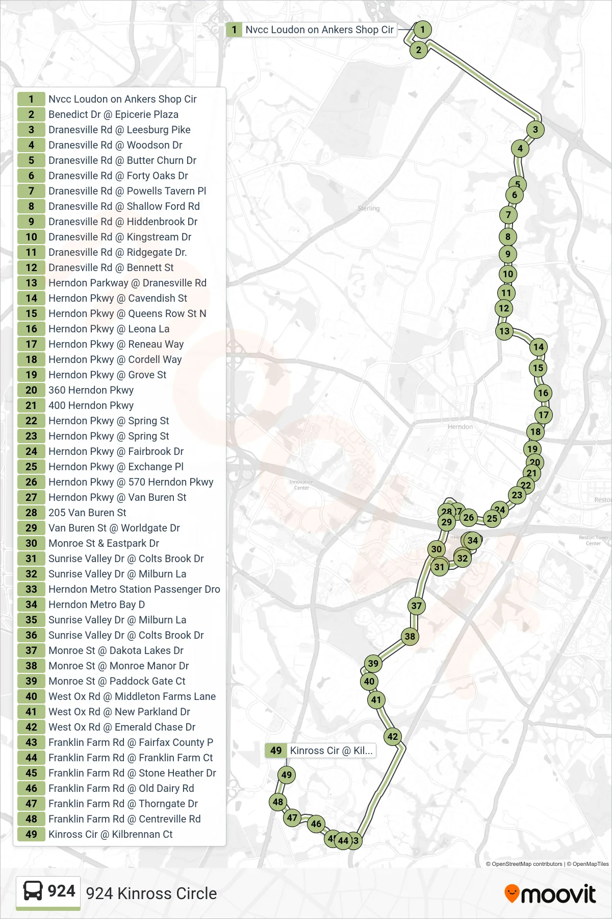 924 bus Line (924 Kinross Circle) route and stops on a map