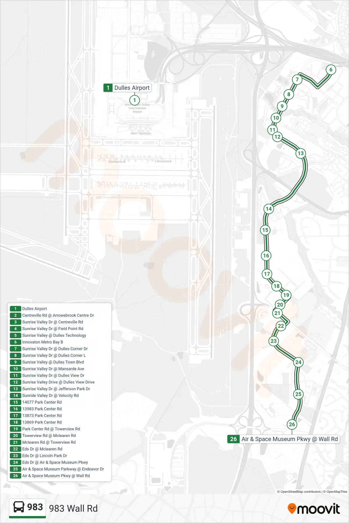 983 bus Line (983 Wall Rd) route and stops on a map