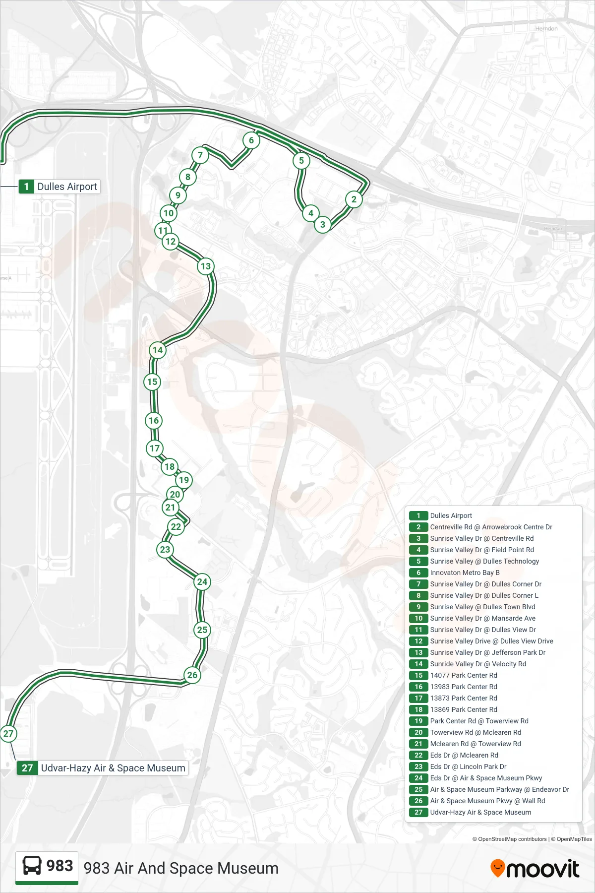 983 bus Line (983 Air And Space Museum) route and stops on a map
