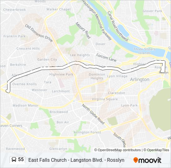 55 Bus Line Map