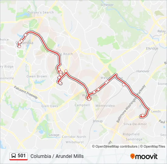 501 Bus Line Map