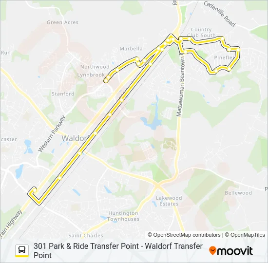 301 PARK & RIDE TRANSFER POINT - WALDORF TRANSFER POINT Bus Line Map
