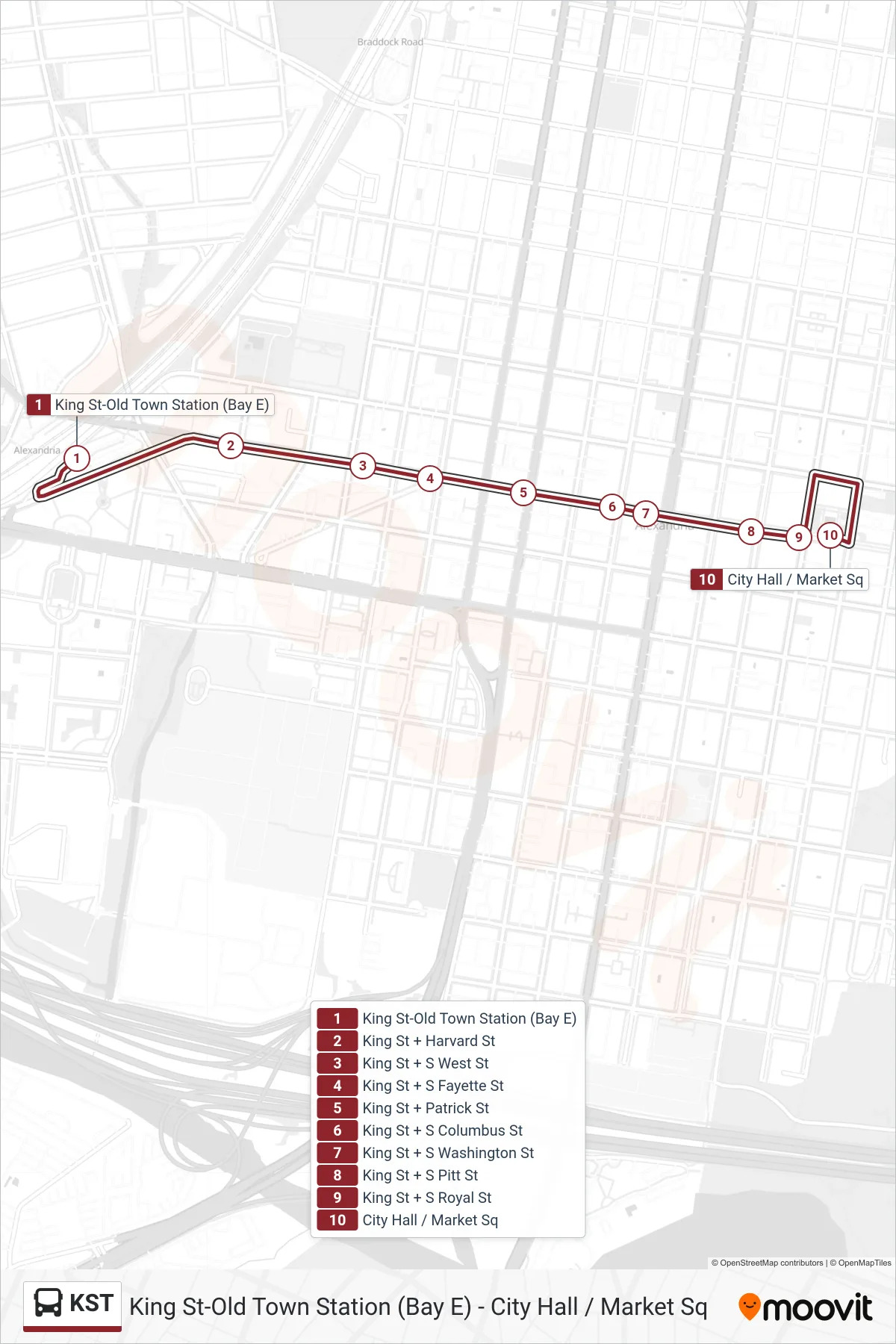 KST bus Line (City Hall/Market Square) route and stops on a map