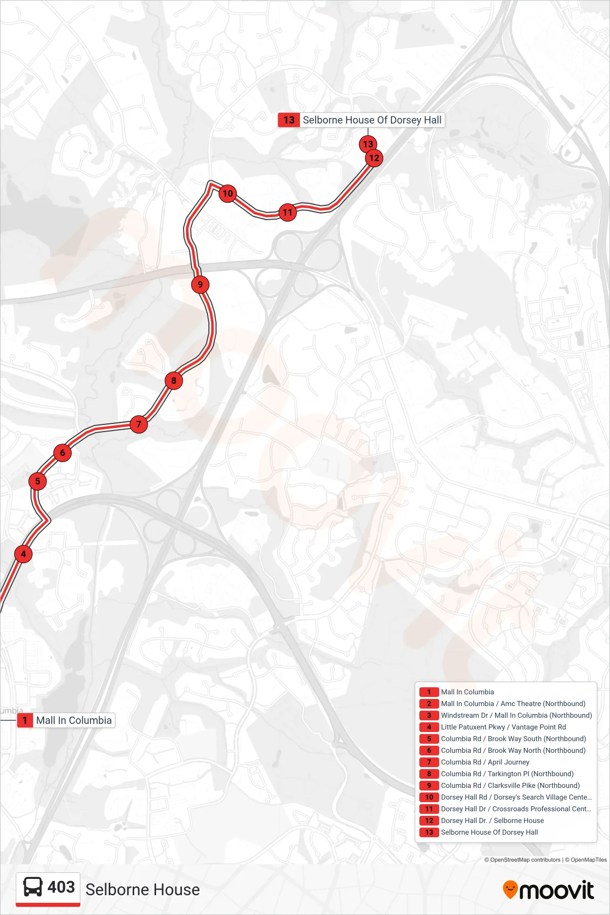 403 bus Line (Selborne House) route and stops on a map