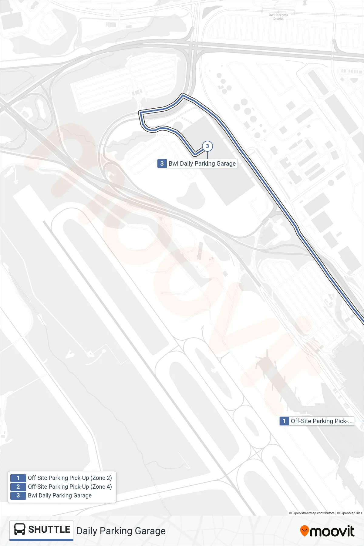 SHUTTLE bus Line (Daily Parking Garage) route and stops on a map