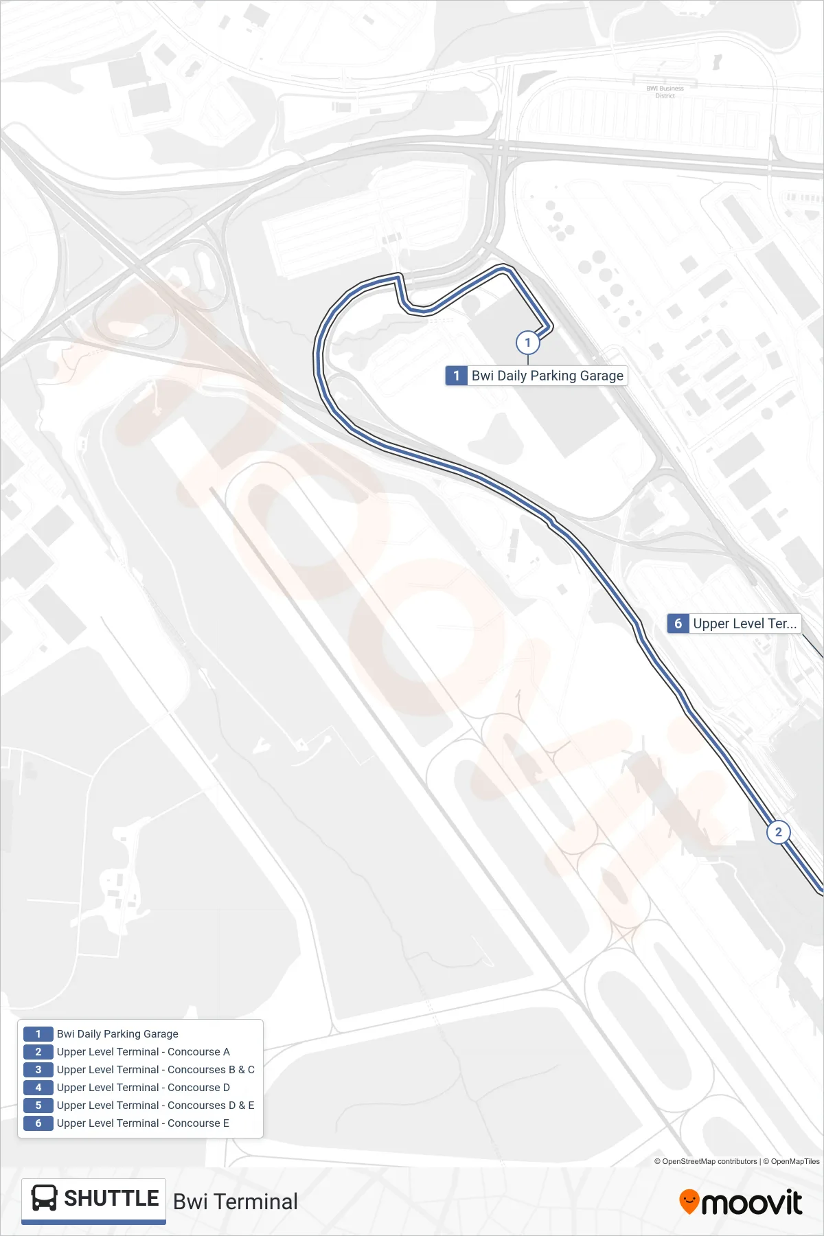 SHUTTLE bus Line (Bwi Terminal) route and stops on a map