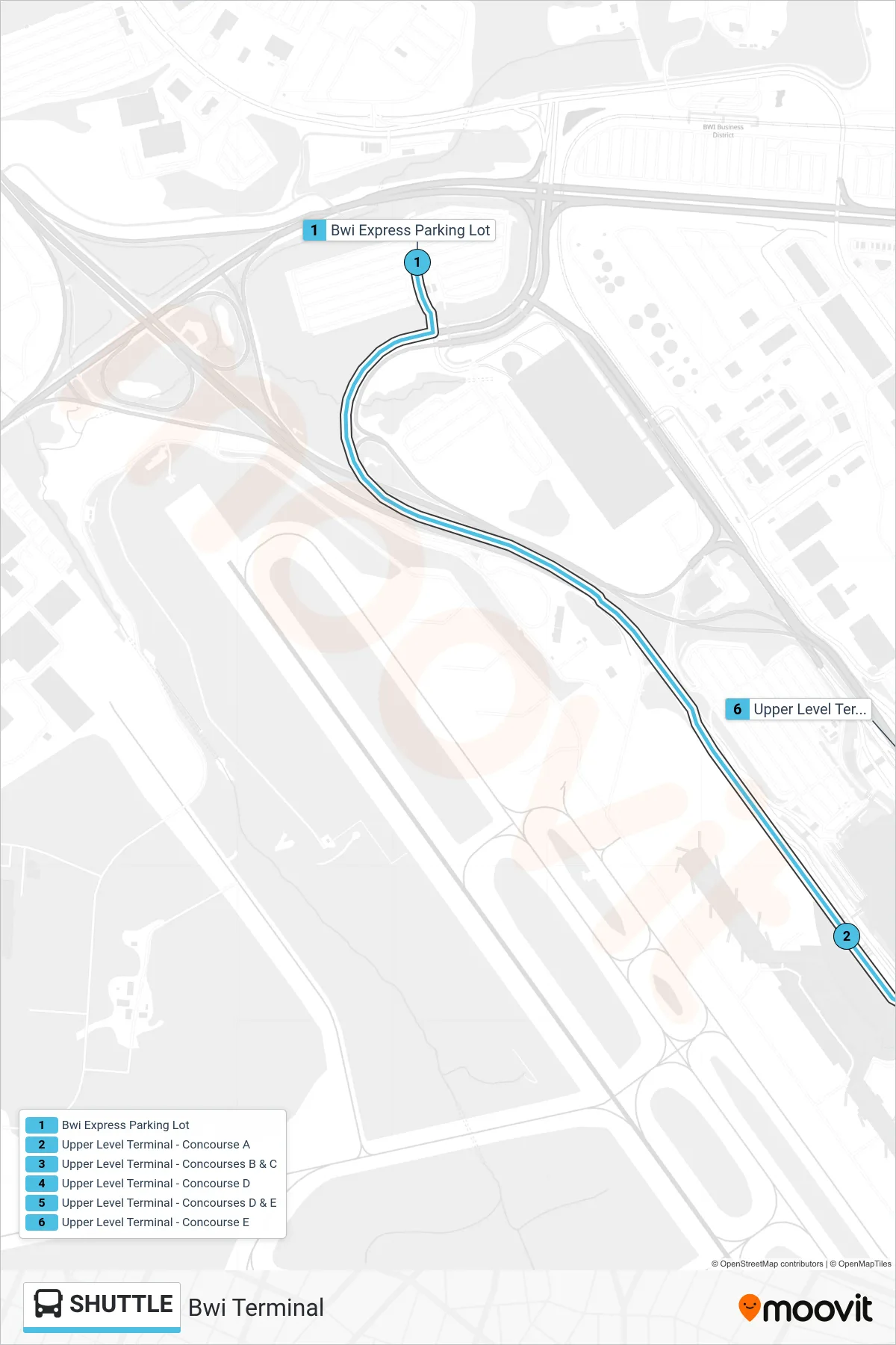 SHUTTLE bus Line (Bwi Terminal) route and stops on a map