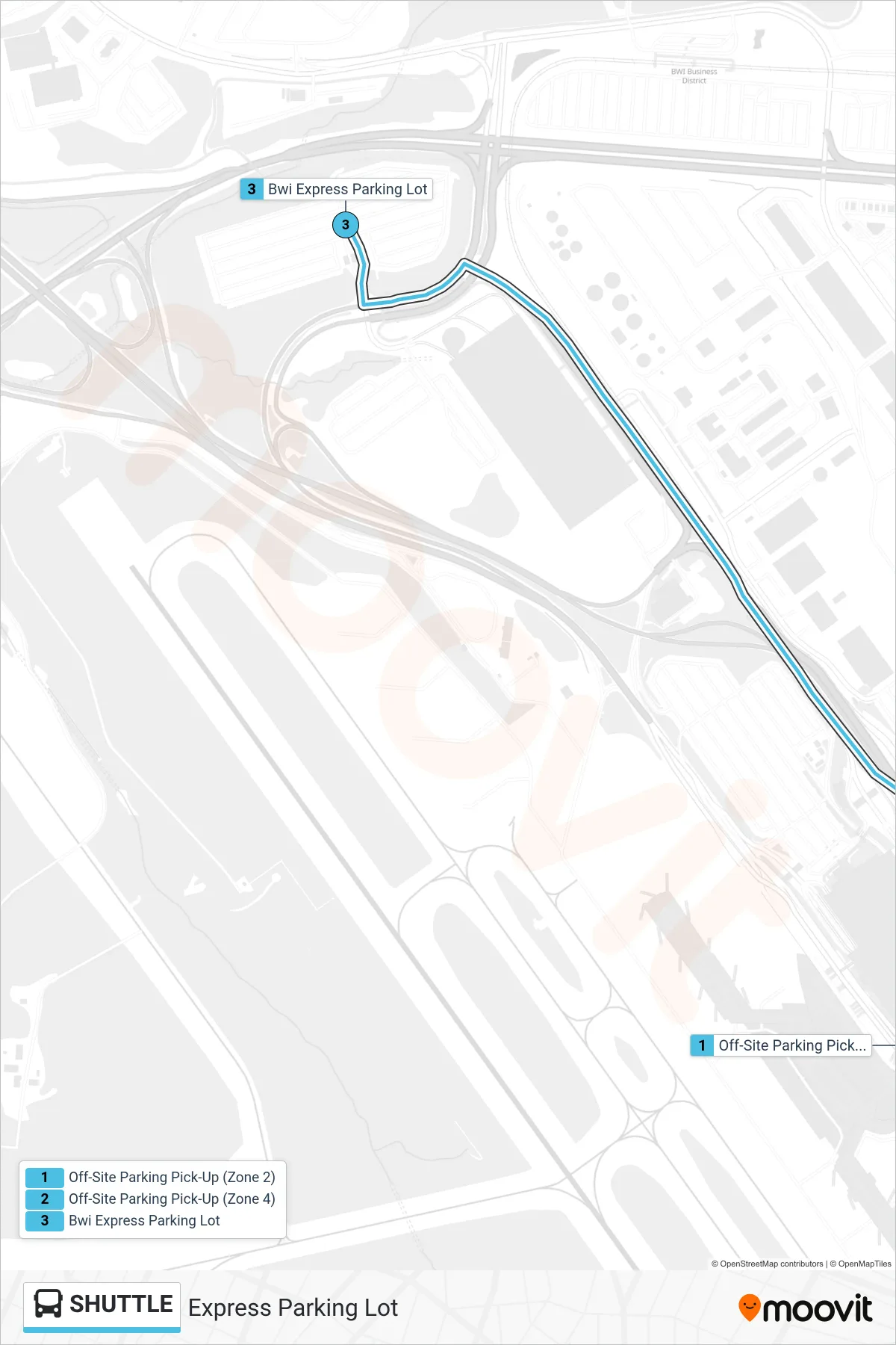 SHUTTLE bus Line (Express Parking Lot) route and stops on a map