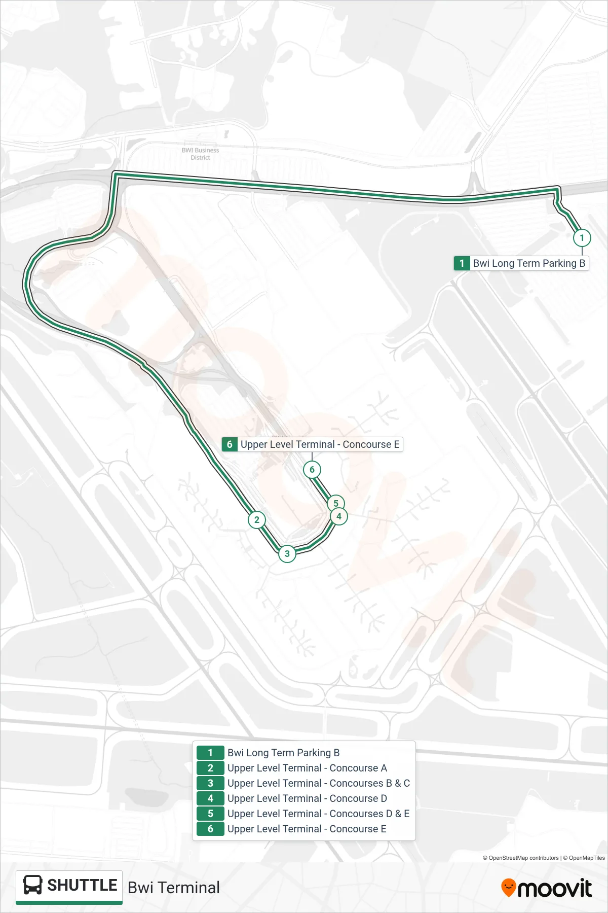 SHUTTLE bus Line (Bwi Terminal) route and stops on a map