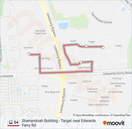 54 Bus Line Map