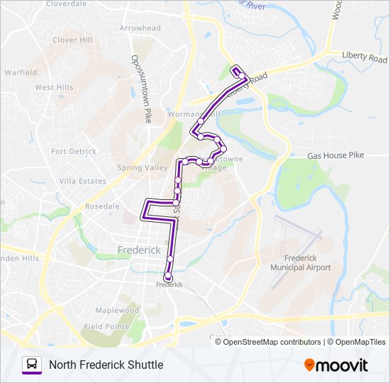 Mapa de NORTH FREDERICK SHUTTLE de autobús