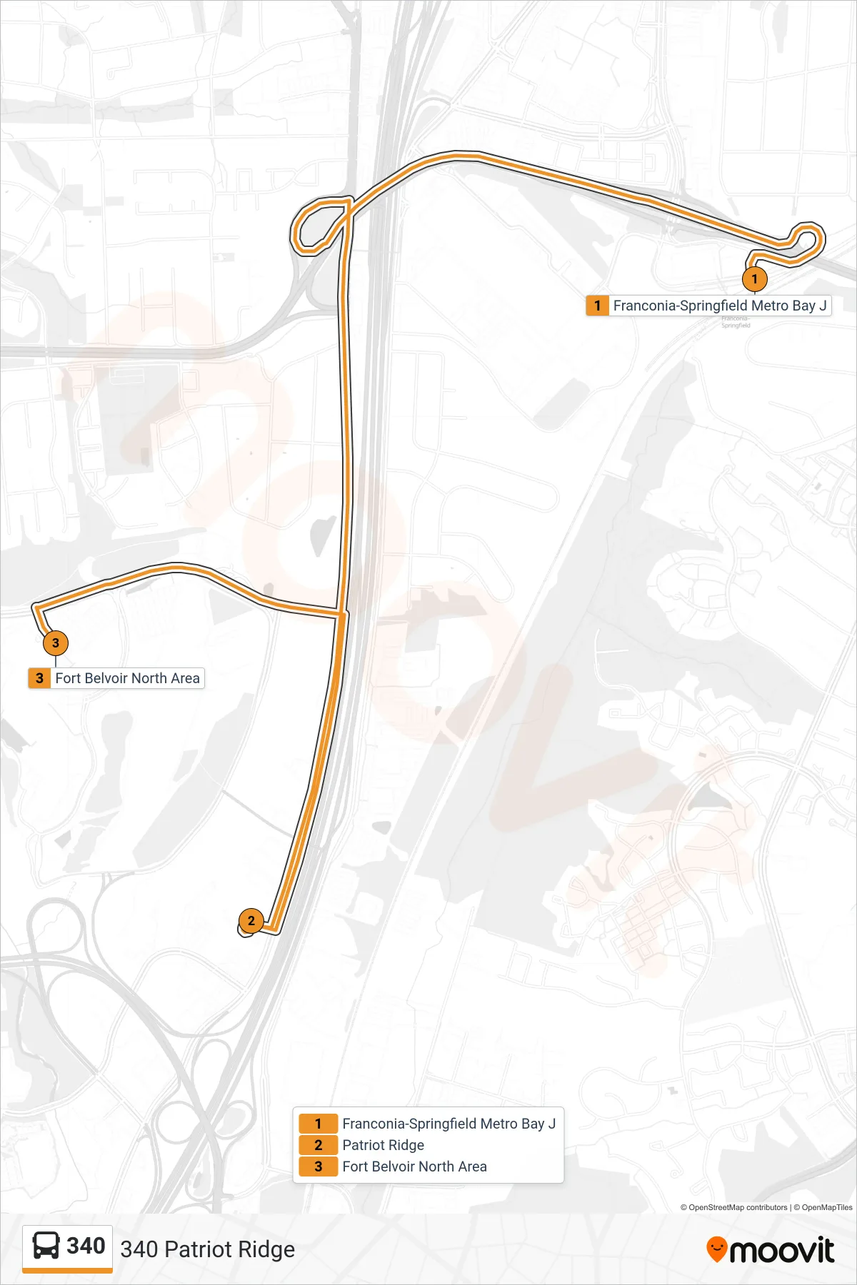 340 bus Line (340 Patriot Ridge) route and stops on a map
