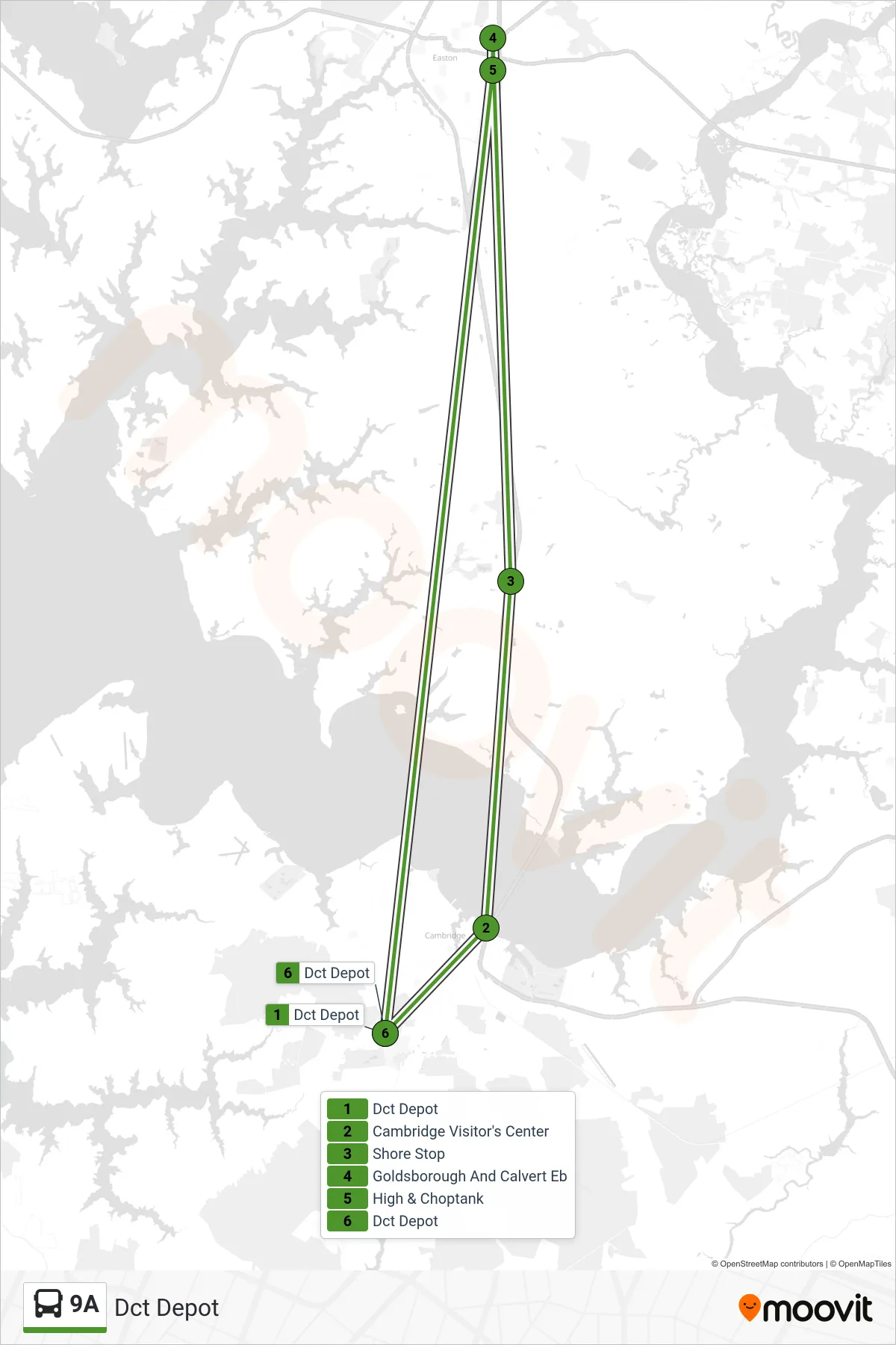 9A bus Line (Dct Depot) route and stops on a map