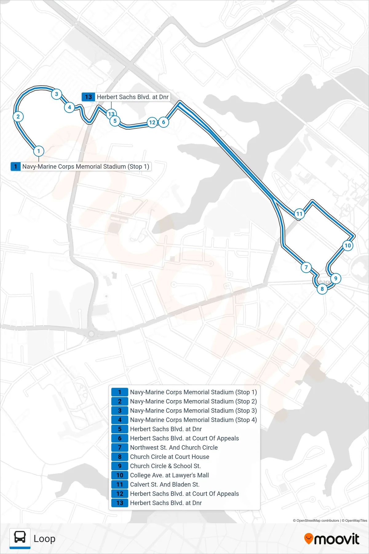 STATE SHUTTLE bus Line (Loop) route and stops on a map