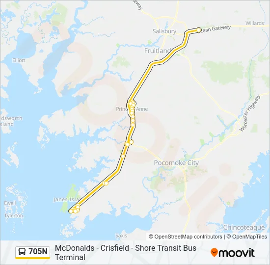705N Bus Line Map
