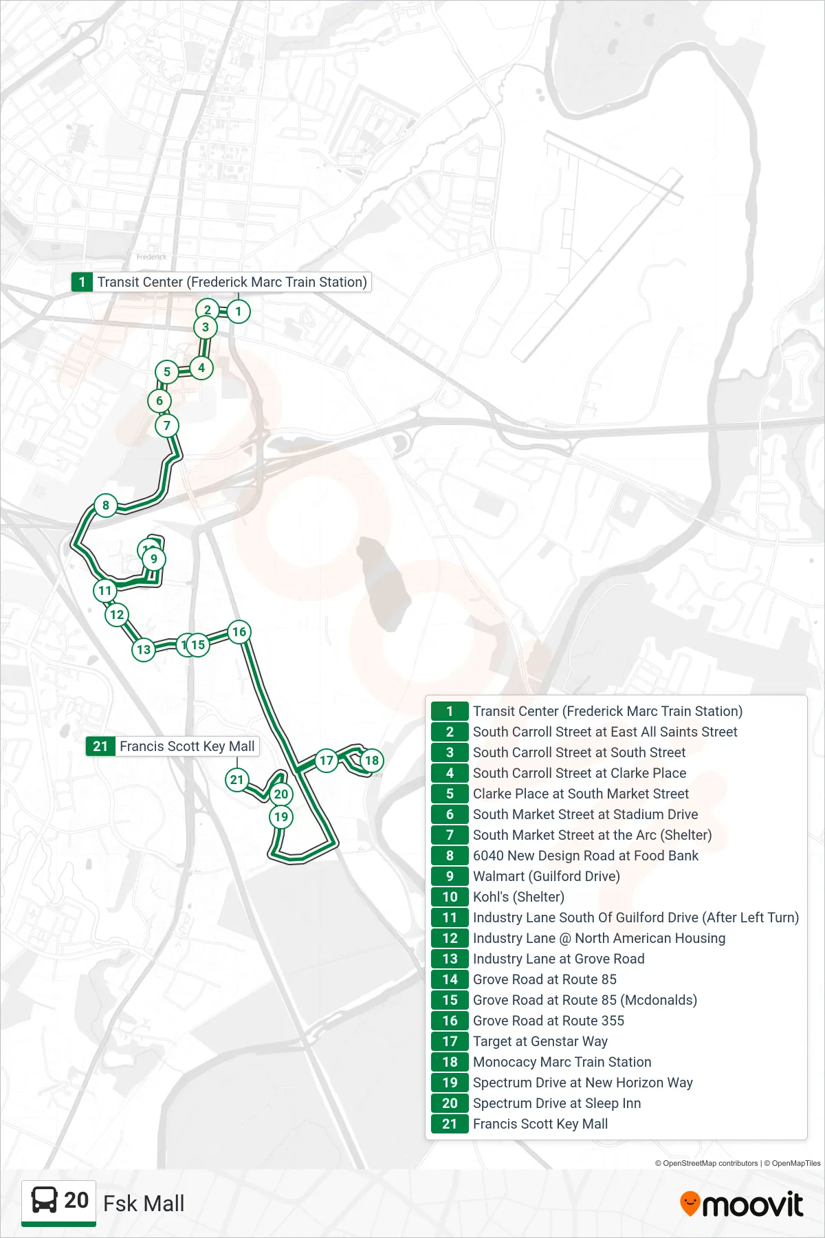 20 bus Line (Fsk Mall) route and stops on a map
