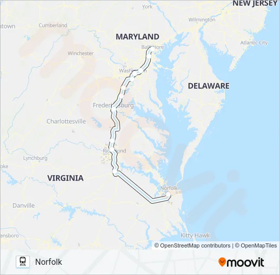 NORTHEAST REGIONAL Train Line Map