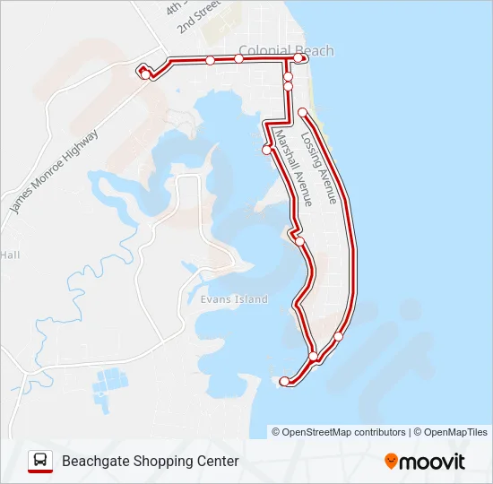 COLONIAL BEACH TROLLEY Bus Line Map