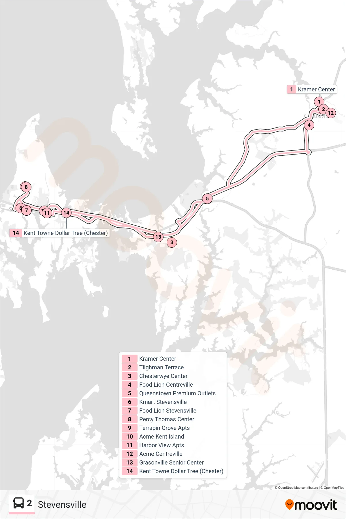 2 bus Line (Stevensville) route and stops on a map