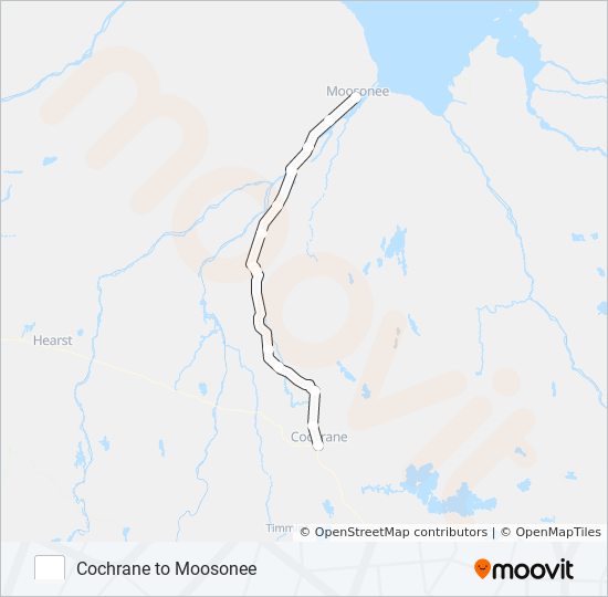COCHRANE - MOOSONEE train Line Map