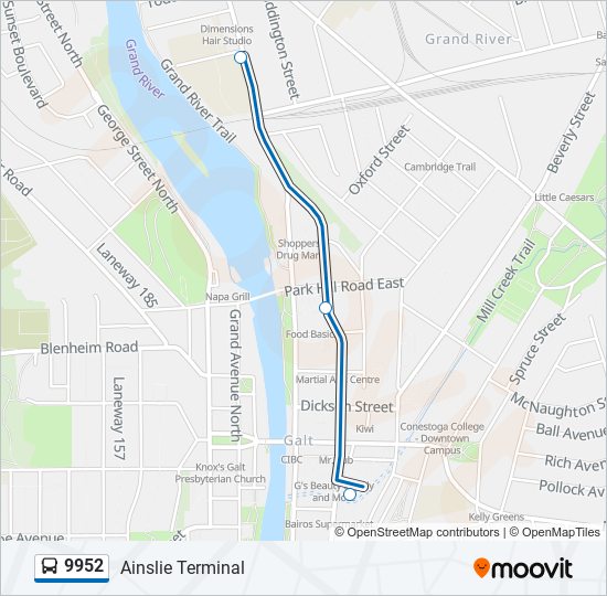Plan de la ligne 9952 de bus