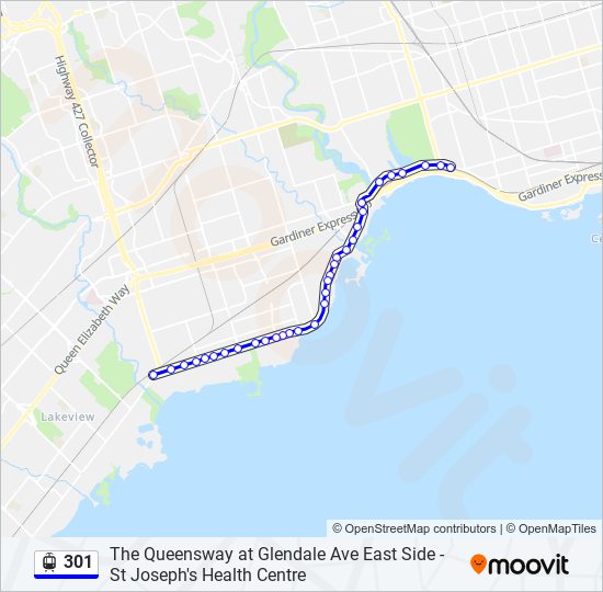 Plan de la ligne 301 de streetcar