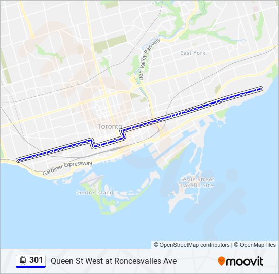 Plan de la ligne 301 de streetcar