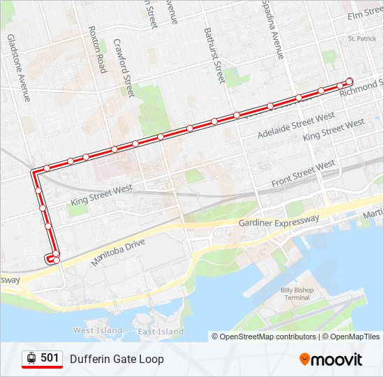 Plan de la ligne 501 de Streetcar