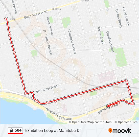504 Streetcar Route Map 504 Route: Schedules, Stops & Maps - Exhibition Loop At Manitoba Dr  (Updated)