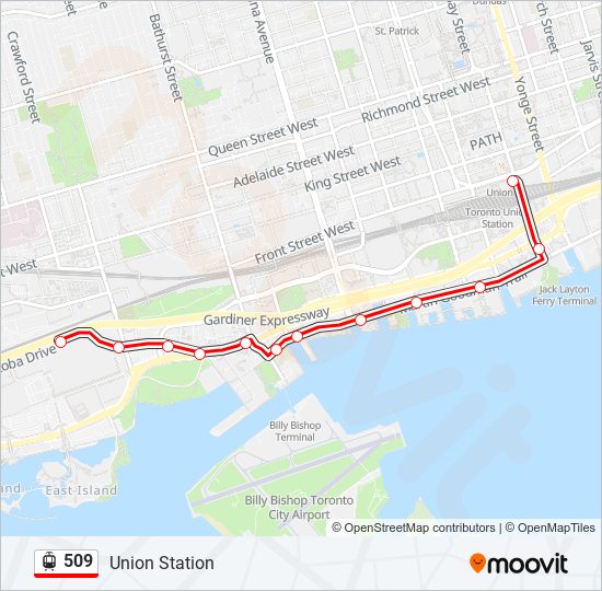 Plan de la ligne 509 de Streetcar