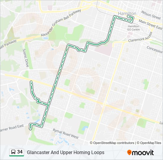 Plan de la ligne 34 de bus