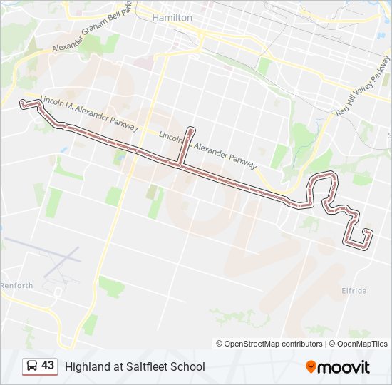 Plan de la ligne 43 de bus