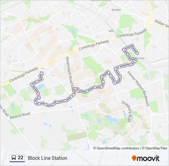 22 bus Line Map