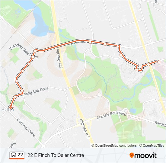 Plan de la ligne 22 de bus